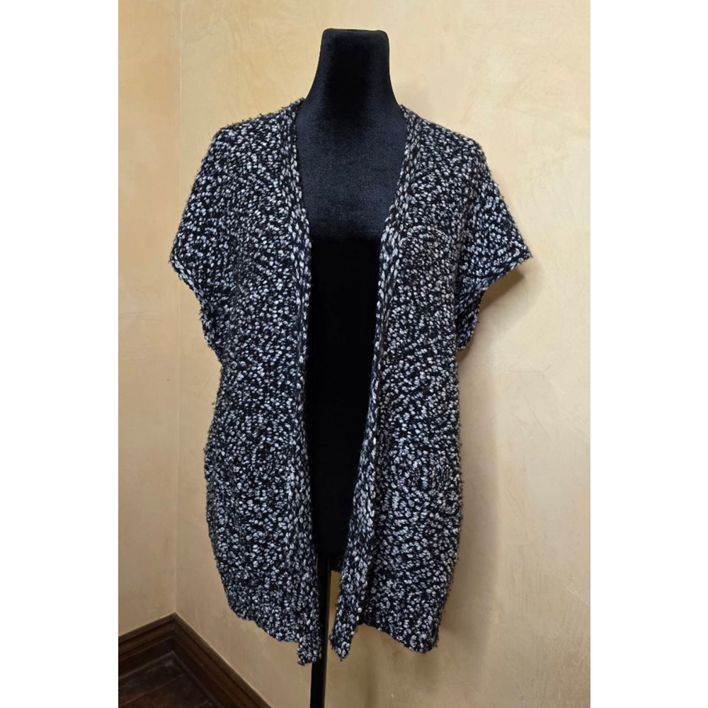 UNTIL SOON Oversize Black White Knit Wool Cardigan XS very cozy 2 front pockets